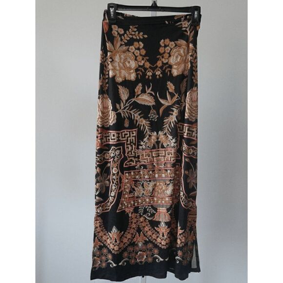 Women's Black & Gold Abstract Maxi Skirt S #2025-B5 - Picture 2 of 7